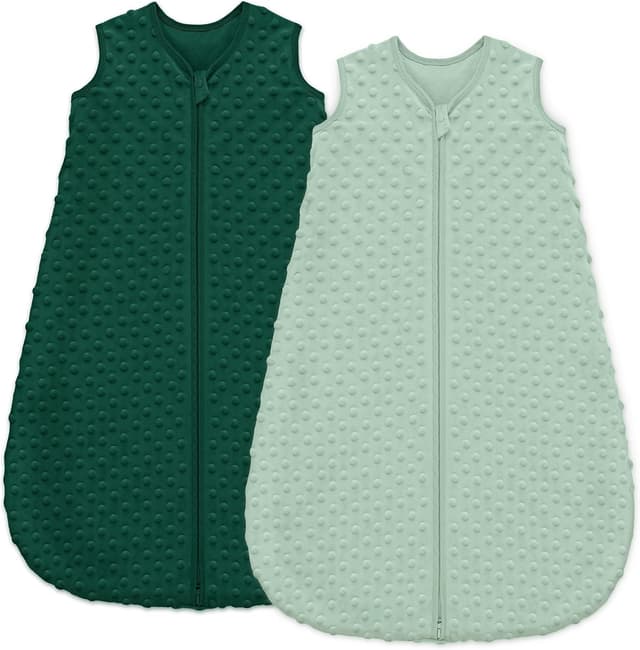 Detalle de Unnivoll Baby 1.5 Tog Sleeping Bag with Plush Dots (2 Pack) – Forest Green, 12–18 Months
