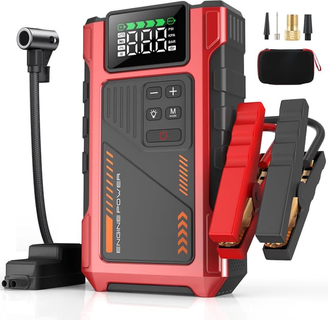 Detalle de Eigotrav 6000A Jump Starter Power Pack with 150 PSI Air Compressor (12V, LCD, LED light, 10L petrol / 8.5L diesel)