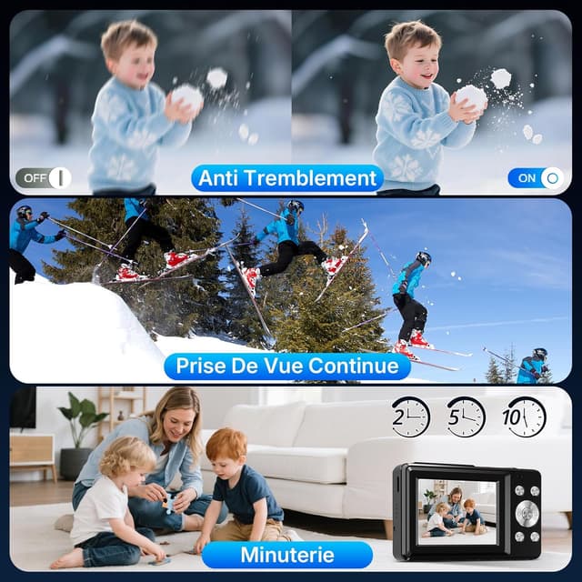 Detalle de Appareil photo numérique compact 44MP : vidéo HD 1080P, écran IPS 2,4”, zoom numérique 16X