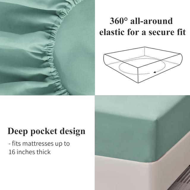 Detalle de Aisbo Super King Fitted Sheet Sage Green (Extra Deep Pocket 16 inch / 40 cm) – Brushed Microfibre
