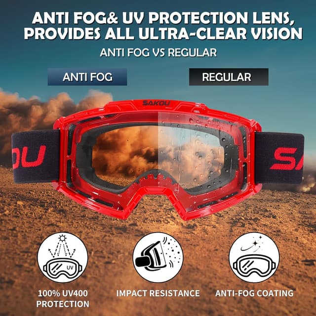 Detalle de SAKOU Anti-Fog Kids Goggle for Motocross, Dirt Bike, ATV & More (Ages 3–12)