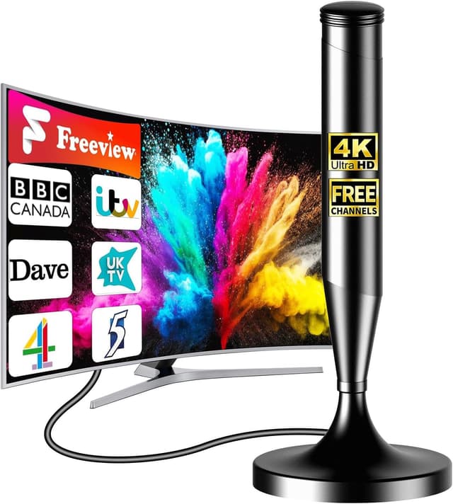 Detalle de Indoor TV Aerial for Freeview HD 2026 with 360° Magnetic Base and 5m Coax Cable