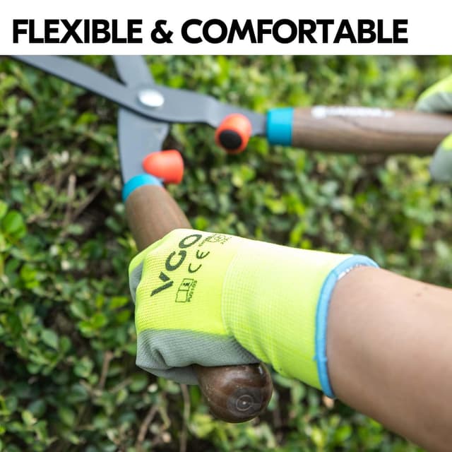 Detalle de Vgo PU2103 15 Pairs PU-coated safety work gloves (latex free), Size XL, fluorescent yellow