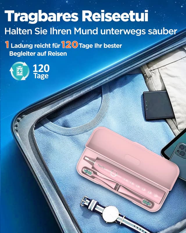 Thumbnail 6 de Elektrische Schallzahnbürste für Erwachsene und Kinder mit 5 Putzmodi, Timer und 8 Bürstenköpfen