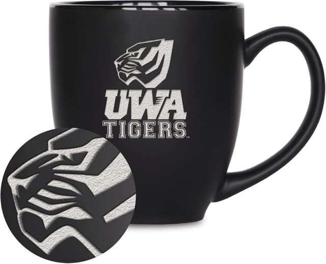Detalle 2 de Rico Industries NCAA Standard 15oz Laser Engraved Matte Black Ceramic Bistro Mug (V, W, X, Y Schools)