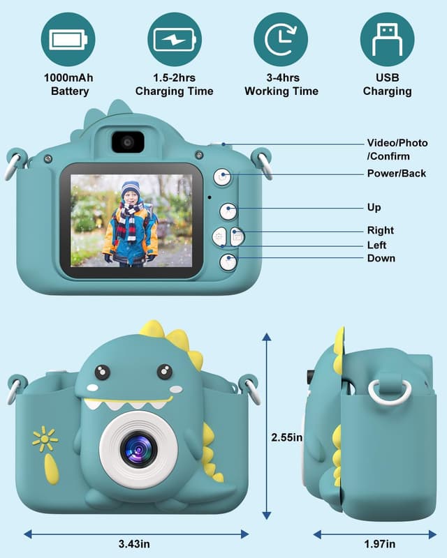 Thumbnail 6 de Hangrui Kids Camera (Dark Green) – 20MP dual-lens digital camcorder with 2-inch IPS screen, 32GB card