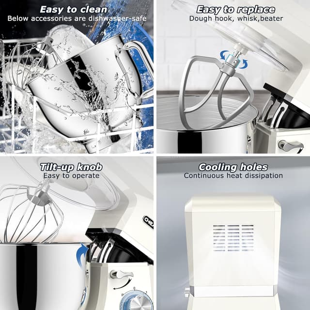 Detalle de CHeflee Robot pâtissier 2000 W 8 L avec 6 vitesses et accessoires (bol inox, fouet, batteur, crochet)