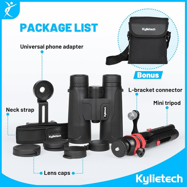 Thumbnail 6 de Kylietech 12x42 Fernglas für Erwachsene mit Stativ & Smartphone-Adapter (wasserdicht, BaK-4, FMC)