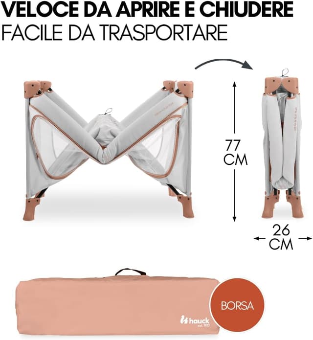 Detalle de Hauck Dream N Play Plus Lettino da Viaggio Dusty Cork 120x60 cm con materasso e zanzariera