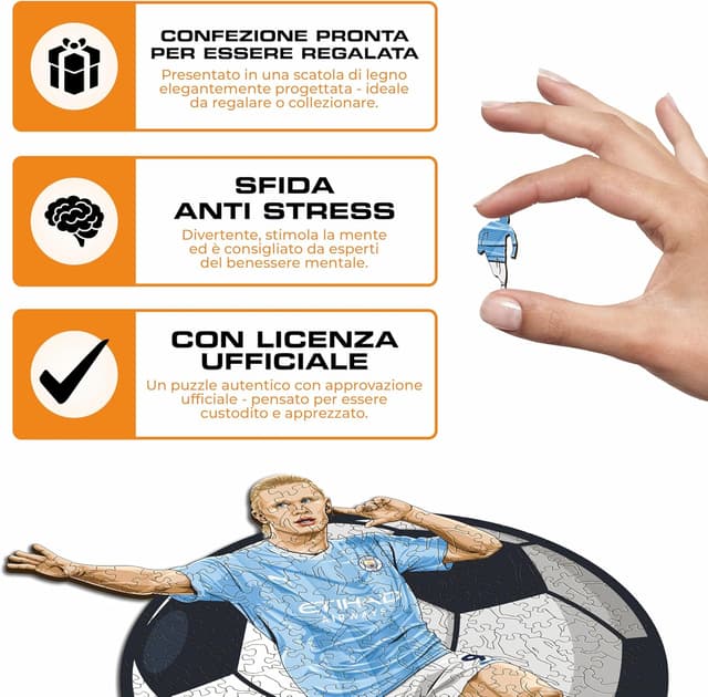 Detalle de Puzzle di legno Iconic Puzzles Manchester City con Erling Haaland, taglia S, 150 pezzi