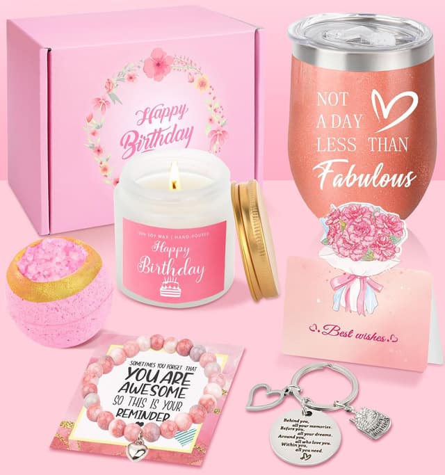 Detalle de WITCOLOR Birthday Gifts for Women gift hamper box with tumbler, soy wax candle, bath bomb & more