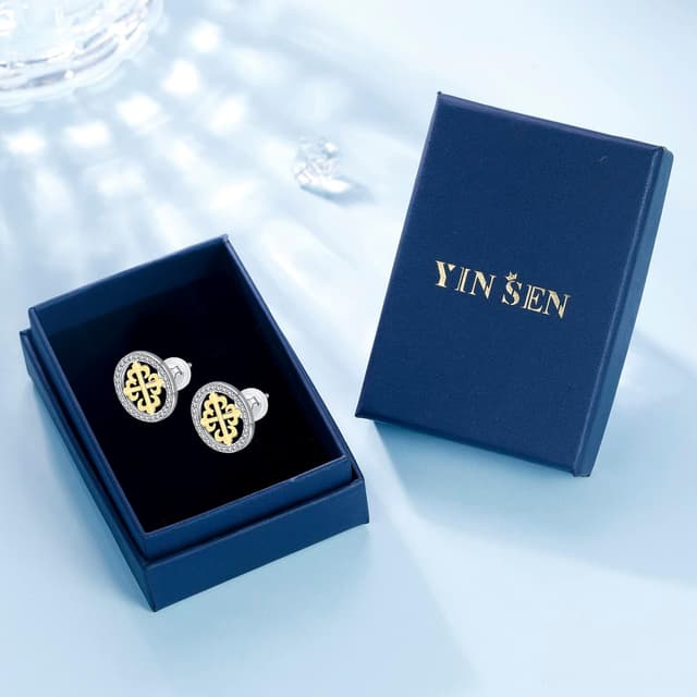 Thumbnail 6 de Yinsen Damen Ohrstecker in Rundform aus 925er Silber (schwarz) – unisex, nickelfrei