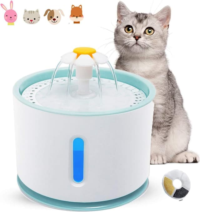 Detalle de Cat Water Fountain – Ultra Quiet automatic cat drinking fountain with water level window, LED light and 1 carbon filter