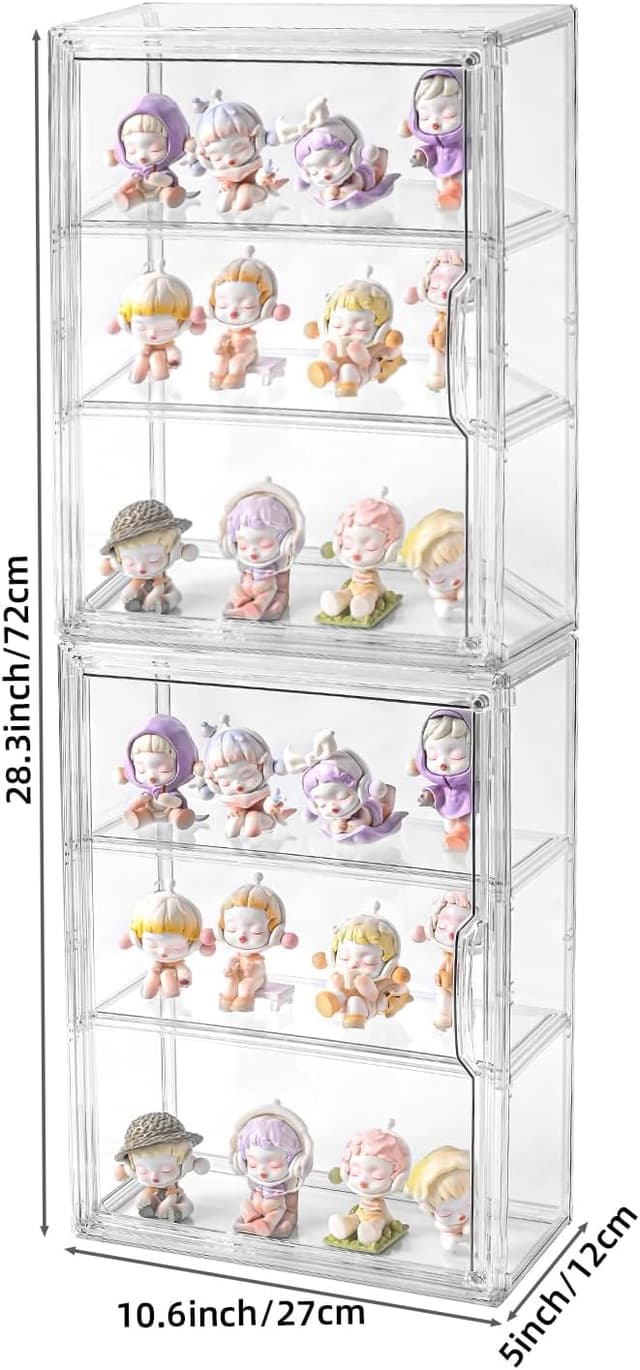 Detalle 2 de 3-Tier Clear Display Case for Collectibles (2-Pack) with Magnetic Door and 2 Movable Plates