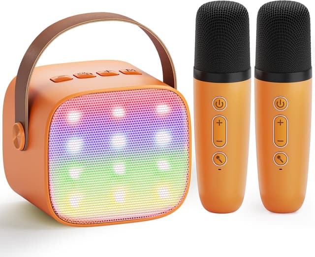 Detalle de Kinder-Karaoke-Maschine mit 2 Mikrofonen (Mini, Bluetooth & TF-Karte) – tragbares Karaoke-Set für 3–12 Jahre