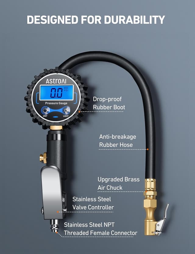 Detalle 2 de AstroAI Digital Tire Pressure Gauge 3–250 PSI
