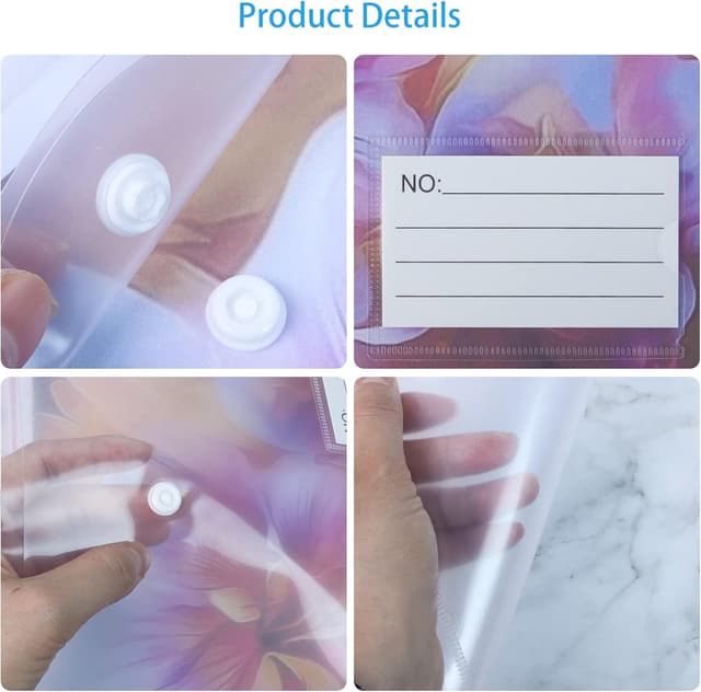 Detalle de A4 Clear Plastic Wallets with Popper Buttons – 30 Pack Document Folders with Label Pockets