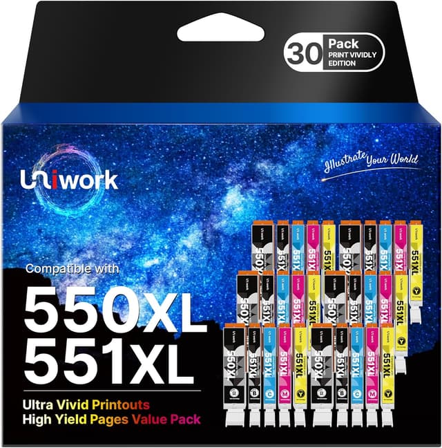 Detalle de Uniwork 30er-Pack kompatible Canon PGI-550 XL & CLI-551 XL Patronen für PIXMA & MAXIFY