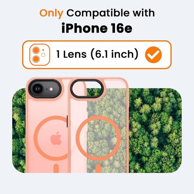 Detalle de BPOASE iPhone 16E / iPhone 17E Case with Tempered Glass Screen Protector (MagSafe-Compatible) - Ultra Slim Matte Pink
