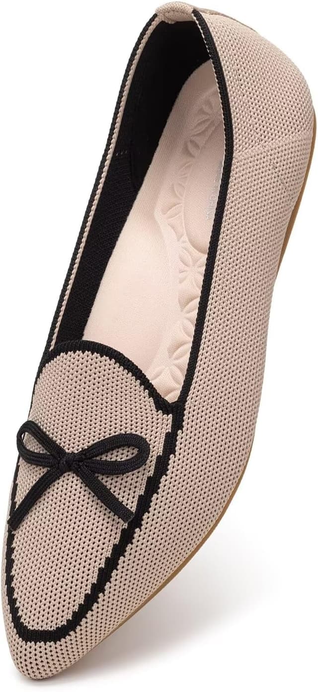 Detalle 2 de Frank Mully Loafer Flats für Damen aus Strickstoff – waschbare Ballerina-Schlüpfer mit Schleifen