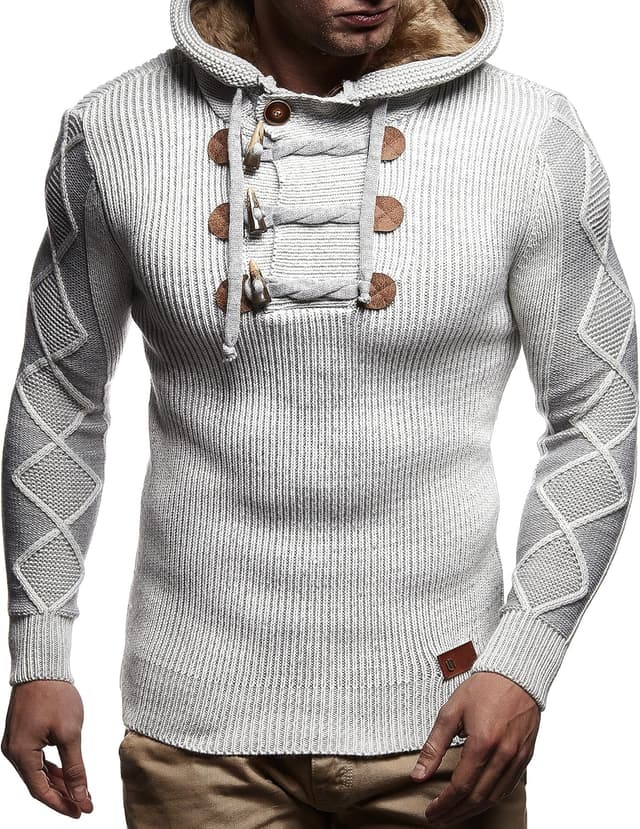 Detalle de Leif Nelson LN4205N : pull à capuche en tricot pour homme (style hoodie, coupe slim)