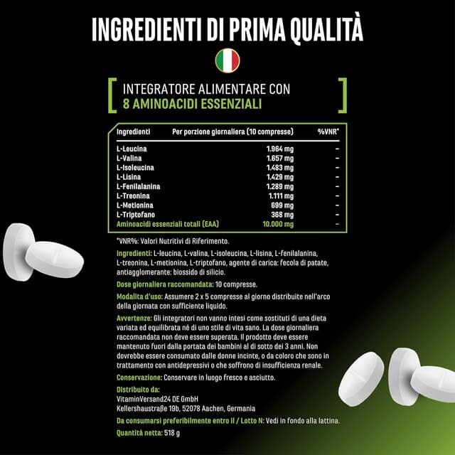 Thumbnail 6 de GEN GERMAN ELITE NUTRITION Multi Amino-EAA Pattern Code da 1.000 mg (500 compresse, vegan)
