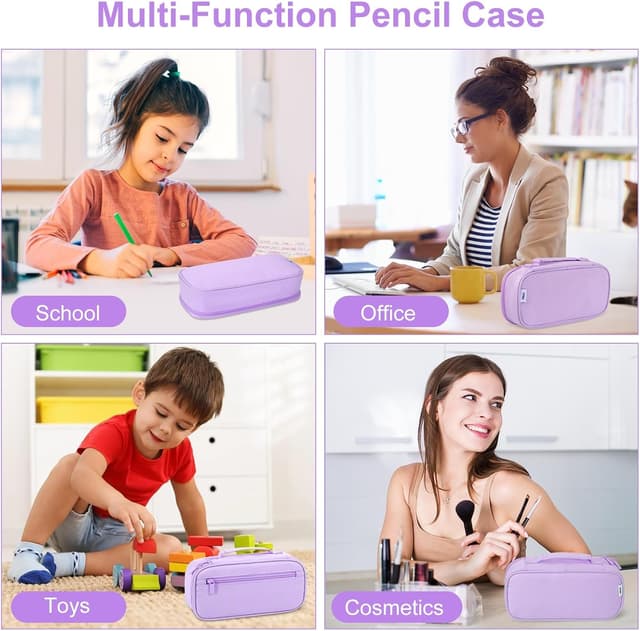 Detalle de Betarami Purple Pencil Case with Handle – Large 5-Compartment Pencil Pouch for School, Office & Home