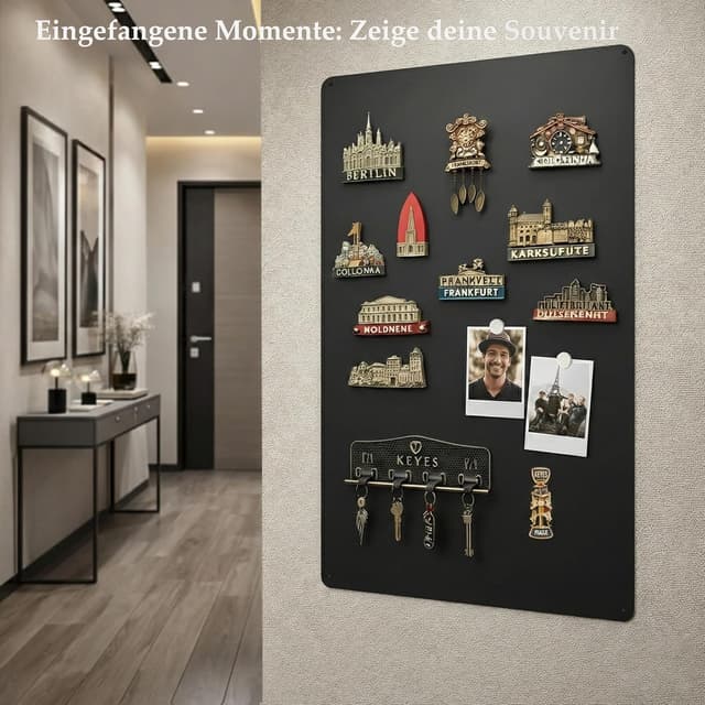 Detalle de Qiytecno Magnettafel Schwarz Groß 60x90 cm – edles Magnetboard für Reisemagnete & Sammlungen