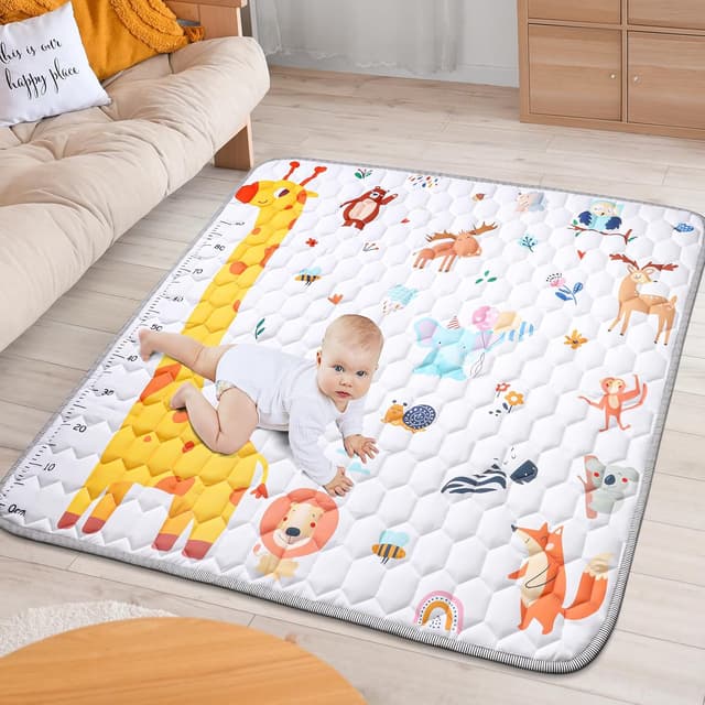 Detalle de Aolso Baby Spielmatte 127x127 cm – faltbare Krabbeldecke mit rutschfestem Silikon (Landtiere)