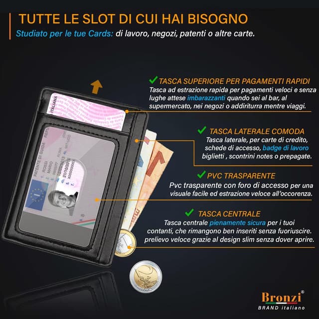 Detalle de Bronzi Portafoglio Uomo Slim 11×8×1 cm