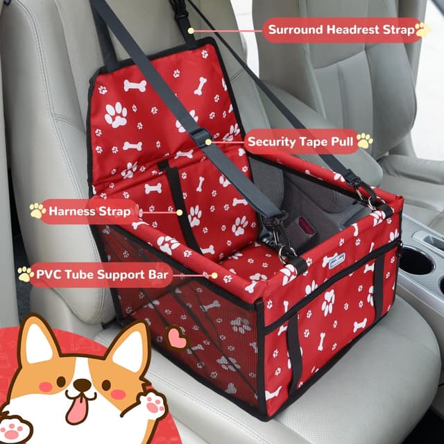 Detalle de Nobleza Nobleza Siège auto pliable pour chien et chat avec ceinture de sécurité – Panier imperméable Oxford rouge 40x34x25 cm