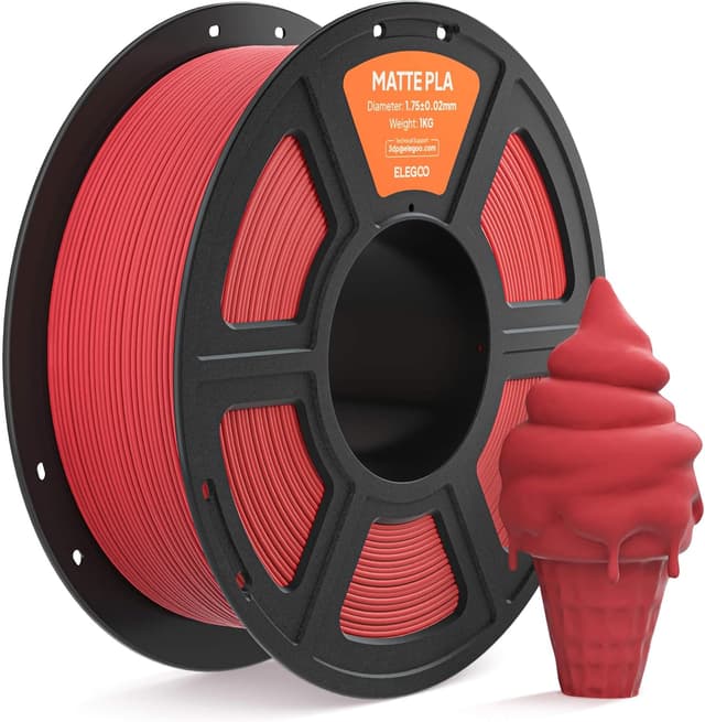 Detalle de ELEGOO Matte PLA Filament 1,75 mm Rubinrot – mattes Druckergebnis mit konstanter 1-kg-Spule