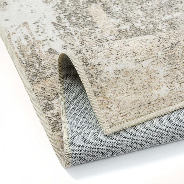 Detalle de PureCozy Beige abstrakter Kurzflor Teppich für Wohnzimmer & Schlafzimmer, rutschfest, waschbar (200x300 cm)