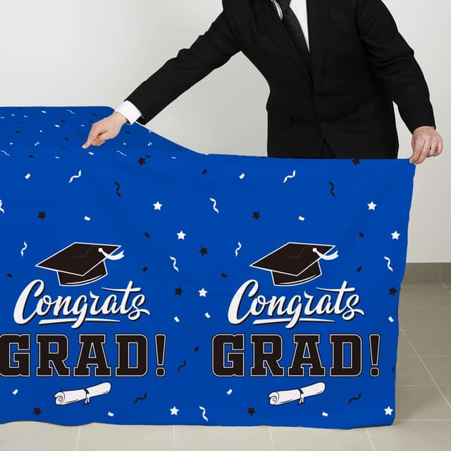 Detalle de Gatherfun Graduation Decorations 2026 Class Blue Graduation Tablecover (3-Pack, 54"x108")