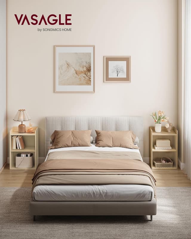 Detalle 2 de VASAGLE CUSTOS Collezione set da 2 comodini con scomparti aperti e ripiano regolabile LET866LA01 beige travertino