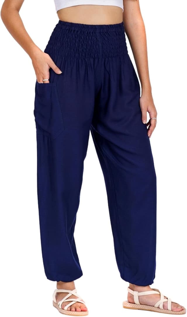 Detalle de Lofbaz harem pants for women – boho palazzo yoga & lounge trousers in soft rayon