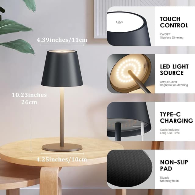 Thumbnail 3 de lundwa dimmbare Akku-Tischleuchten (2er-Set) 26 cm, 5000 mAh, 3 W, 3000 K, IP54 – Anthrazit