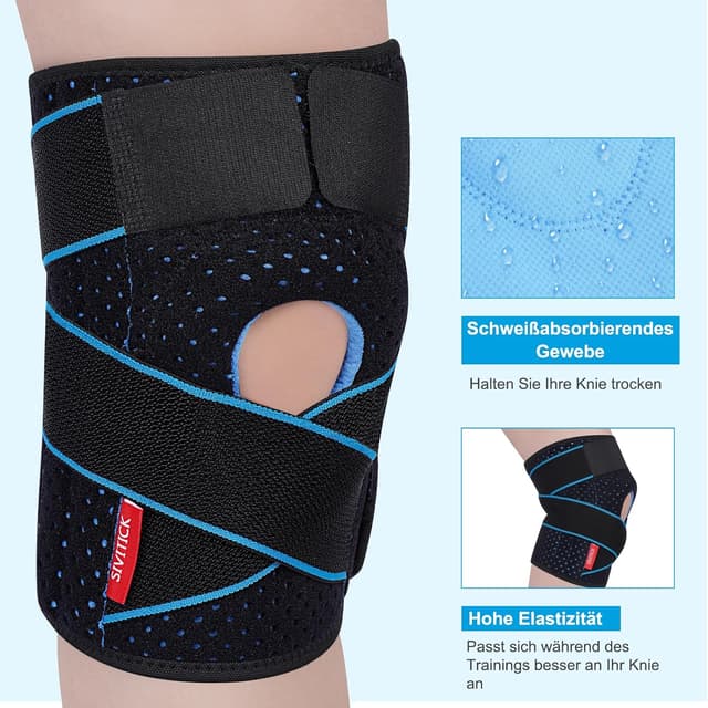 Detalle de SIVITICK Kniebandage unisex mit Seitenstabilisatoren und Patella-Gel-Pad – einstellbar, für Sport und Alltag