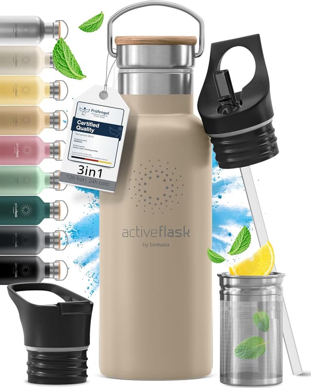 Thumbnail 6 de BeMaxx ACTIVE FLASK stainless steel water bottle with straw and 3 leak-proof lids