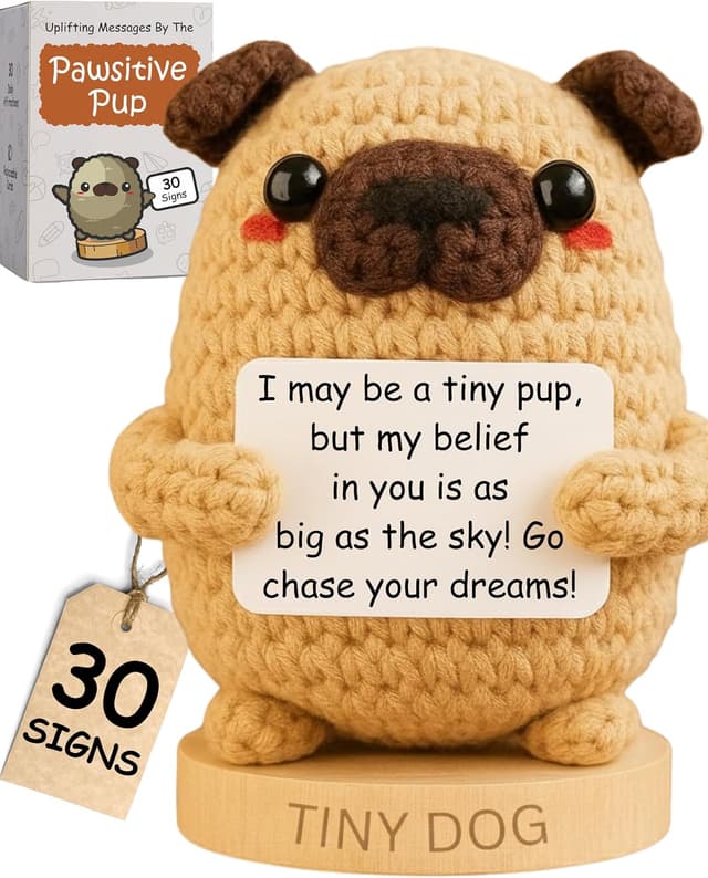Detalle de Dog lover Gifts for Women: Handmade Pawsitive Pup Crochet Dog with 30 Uplifting Signs