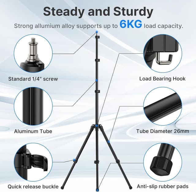 Detalle de ULANZI TT43 Lichtstativ aus Aluminium (190 cm) – umkehrbares Fotografie-Stativ bis 6 kg