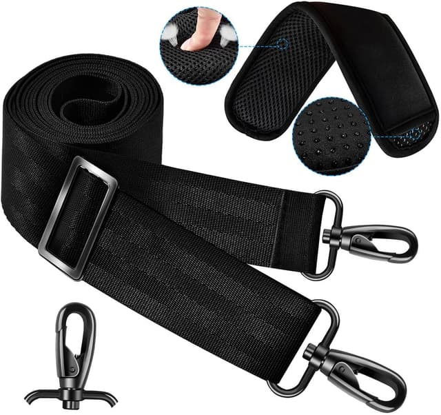 Detalle de ZINZ 60-Zoll Schultergurt mit abnehmbarem, ultradickem Polster – Schulter-/Crossbody-Gurt für Aktentasche & Laptoptasche, Schwarz