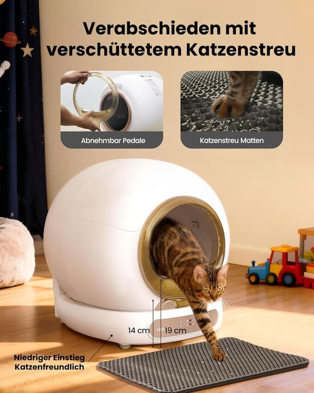 Detalle 2 de LELO PAWS selbstreinigende Katzentoilette mit Türvorhang, 65 l + 9 l, App-Steuerung (Golden)