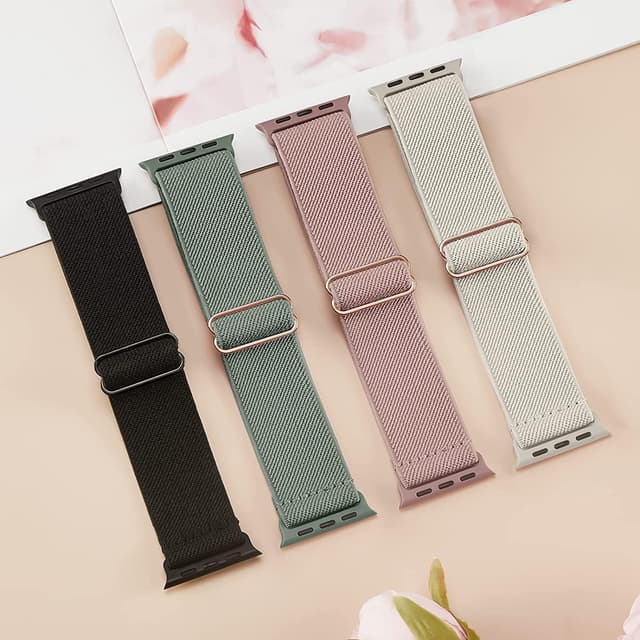 Detalle de CCnutri 4 Pack Stretchy Nylon Strap for Apple Watch (38–42mm, Series 11–1/SE/Ultra models)