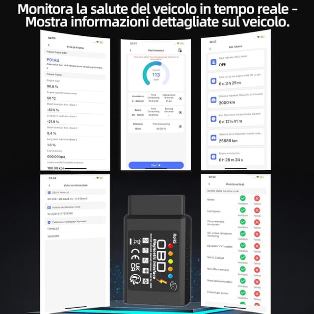 Detalle de iLC OBD2 Wireless lettore codici auto Wi‑Fi per iOS, Android e Windows