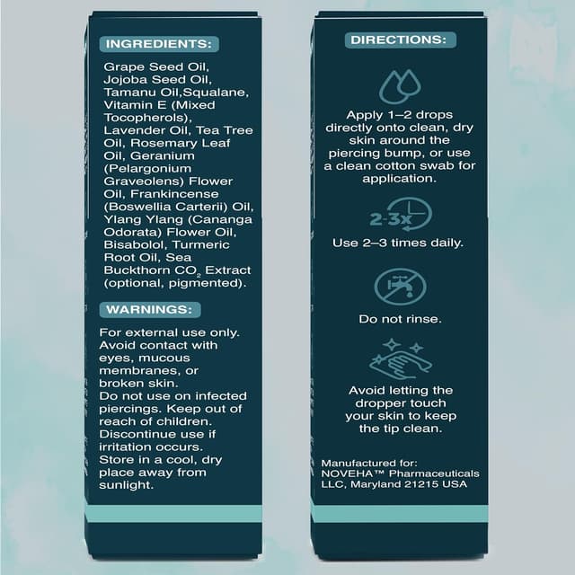 Detalle de NOVEHA Piercing Bump Solution with tea tree oil (20ml) for keloid bumps and raised scars