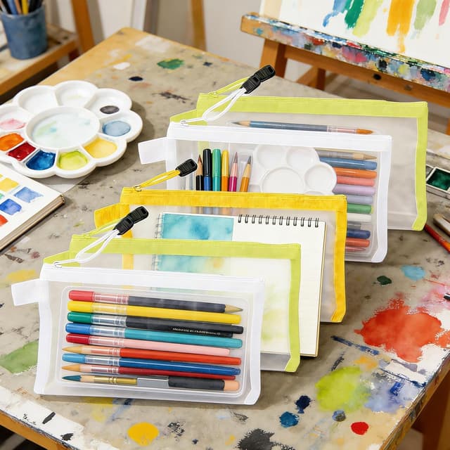 Detalle de MeiLang 3 Pack Clear Pencil Cases (Mesh + Zip Clear Pouch) for School, Travel & Office