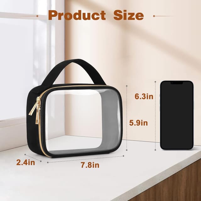 Detalle de Wedama TSA Approved Clear Toiletry Bag (3-Pack) – Quart-Size PVC Travel Makeup & Carry-On Organizer, Black