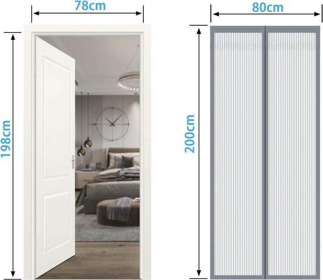 Detalle de RnCop Magnetic Screen Door (self-sealing, hands free) for door frames up to 80×200cm – Heavy duty fly screen curtain in grey