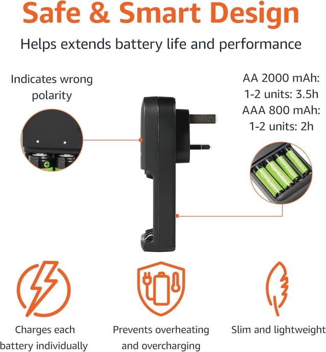Detalle de Amazon Basics rechargeable batteries kit 8 NiMH